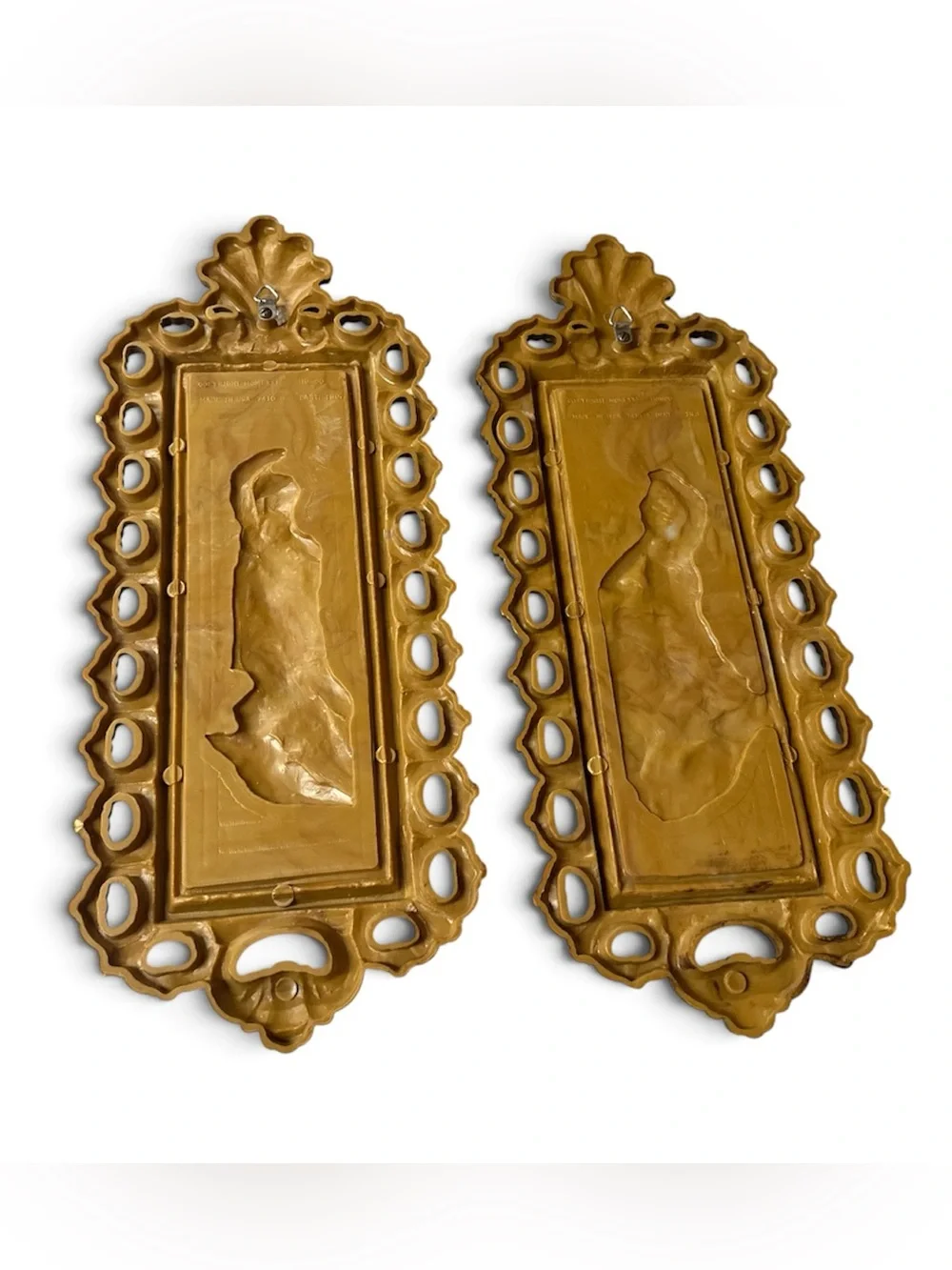 Vintage Set Homco Cameo Angel Cherub Wall Plaques Gold Cream Hollywood Regency